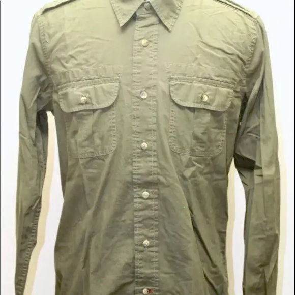 Signature 53 Levis Men Military Green Long Sleeve Shirt Polo Small 100% Cotton - Picture 7 of 13